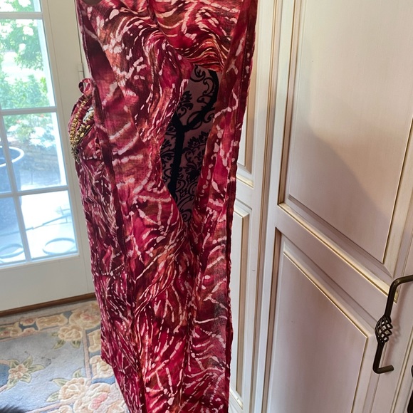 Sol & Mer One Size Red Tie Dye Like Swimsuit Cover-Up with Beaded Neckline - Picture 3 of 9